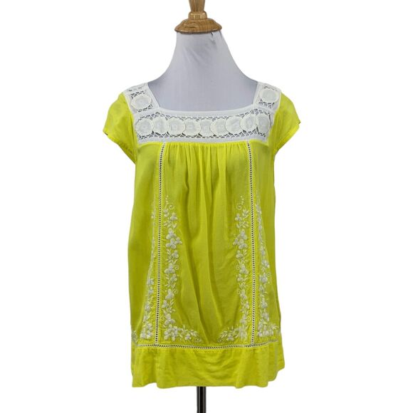 Moulinette Soeurs Top Women 6 Yellow Crochet Embroidery Cap Sleeve Anthropologie - Picture 1 of 12